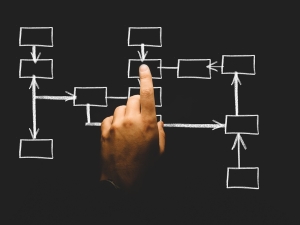 White flow chart on black background with finger pointing to box on chart. How to purchase carbon credits - Part 1