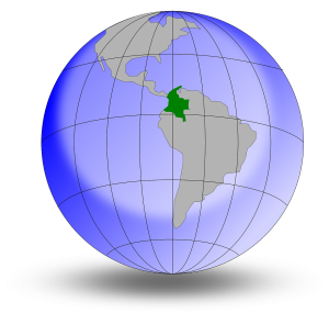 image of a globe with the country of Colombia highlighted in South America