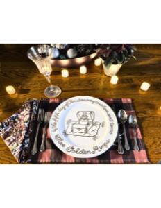 image of a Five Golden Rings Christmas plate we use to connect as a family while performing our family tradition before Christmas dinner