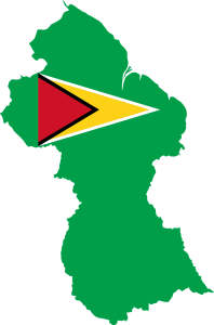 Imagen del contorno de Guyana con la bandera del país en la parte superior.