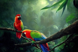 rainforest with macaws