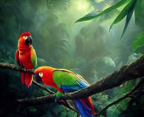 rainforest with macaws, Brazil - a changing energy market