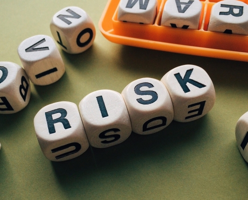 boggle cubes spelling out risk; hedging - identifying risks