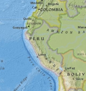 Map of western South America showing Peru