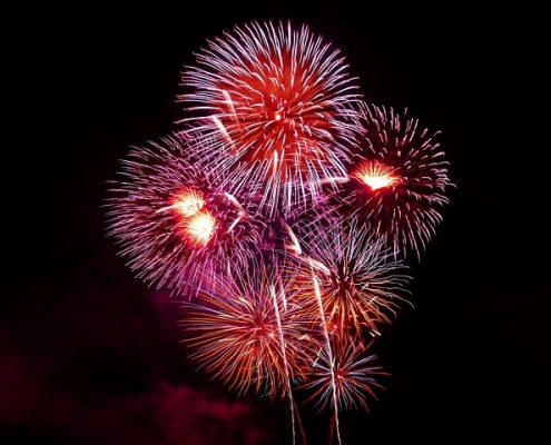 colorful fireworks against a dark, night sky; 4th of July