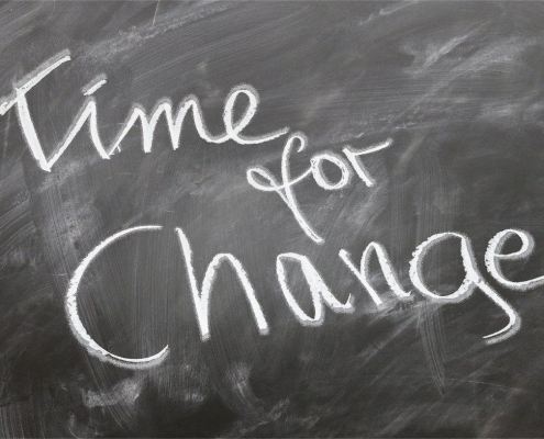 image of chalkboard with "time for change" written on it in white chalk; Soft Skills Matter: Flexibility