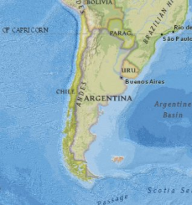 map of southern part of South America; Argentina - An Increasing Energy Market; Argentina: un mercado energético en expansión