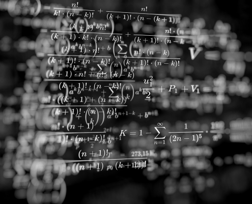 image of math formulas in white overlapping on a black background: Hedging 301: Financial options